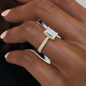 The Catherine Set  With A 3 Carat Emerald 14K Yellow Gold Moissanite