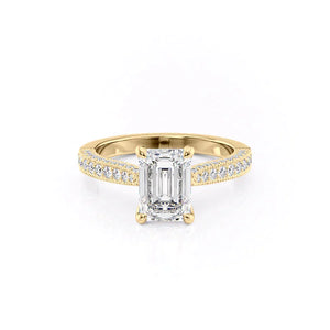 The Catherine Set  With A 4 Carat Emerald 18K Yellow Gold Moissanite