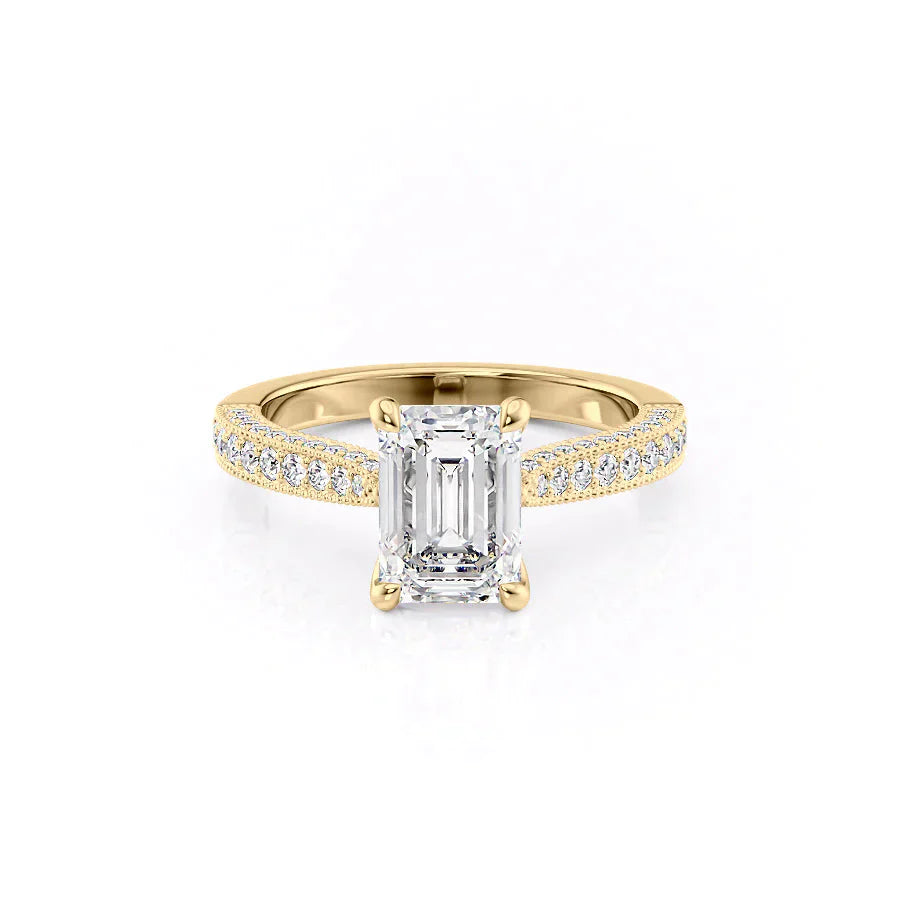 The Catherine Set  With A 5 Carat Emerald 14K Yellow Gold Moissanite
