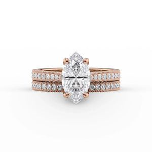 The Catherine Set With A 1 Carat Marquise 14K Rose Gold Lab Diamond