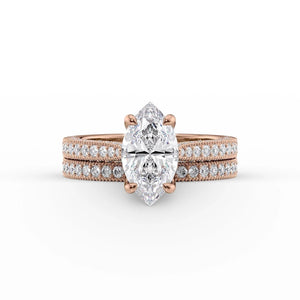 The Catherine Set  With A 3 Carat Marquise 14K Rose Gold Moissanite