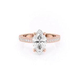 The Catherine Set With A 3 Carat Marquise 14K Rose Gold Lab Diamond