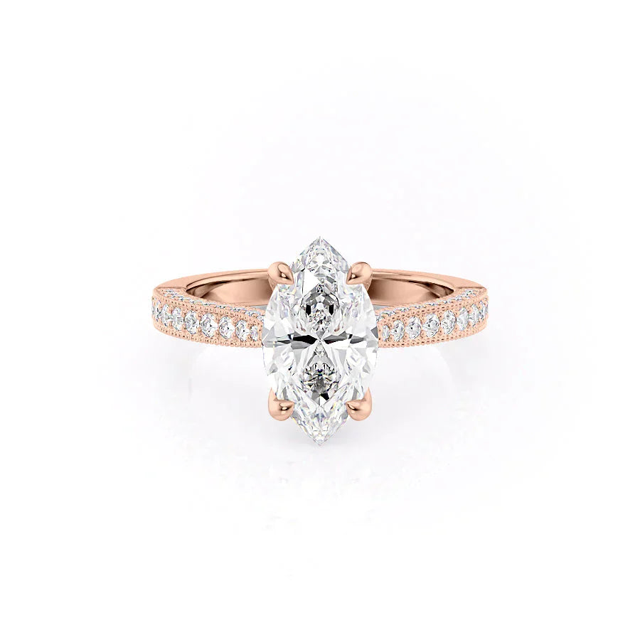 The Catherine Set  With A 3 Carat Marquise 14K Rose Gold Moissanite