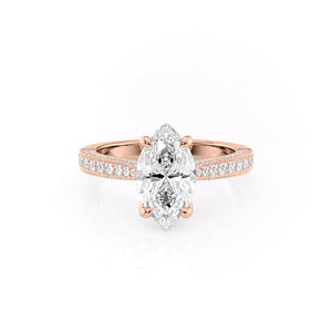 The Catherine Set  With A 3 Carat Marquise 14K Rose Gold Moissanite