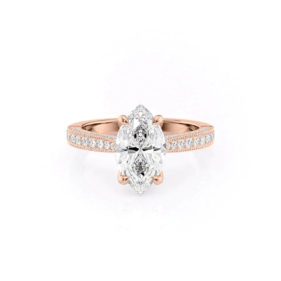 The Catherine Set With A 1 Carat Marquise 14K Rose Gold Lab Diamond