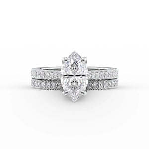 The Catherine Set  With A 3 Carat Marquise 18K White Gold Moissanite