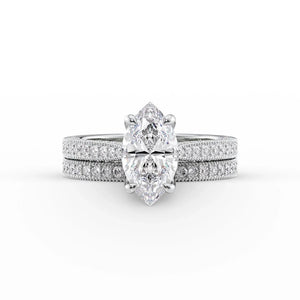 The Catherine Set  With A 2.5 Carat Marquise 14K White Gold Moissanite