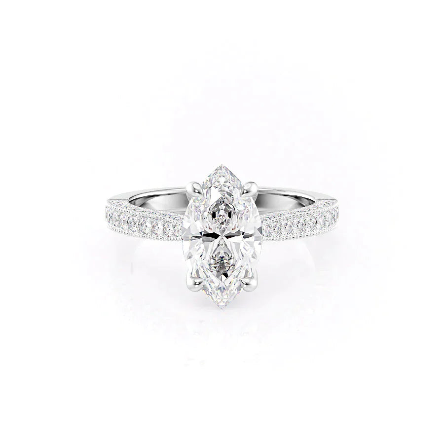 The Catherine Set With A 3 Carat Marquise 18K White Gold Lab Diamond