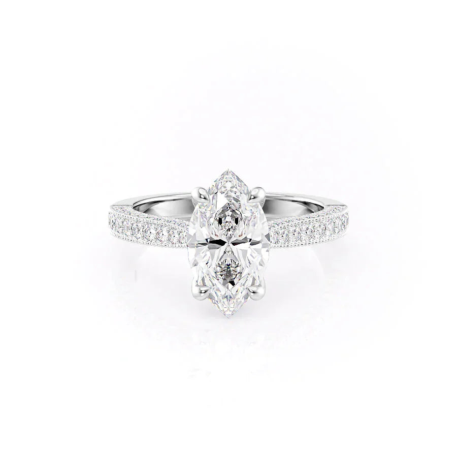 The Catherine Set  With A 3 Carat Marquise 18K White Gold Moissanite