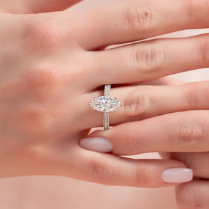 The Catherine Set  With A 3 Carat Marquise 18K White Gold Moissanite