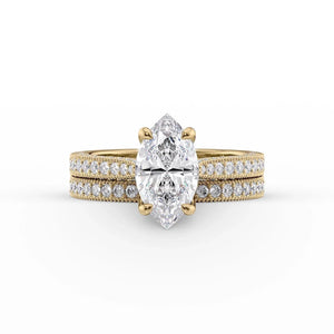 The Catherine Set  With A 3 Carat Marquise 18K Yellow Gold Moissanite