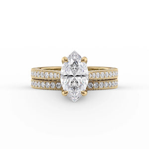 The Catherine Set  With A 3 Carat Marquise 18K Yellow Gold Moissanite