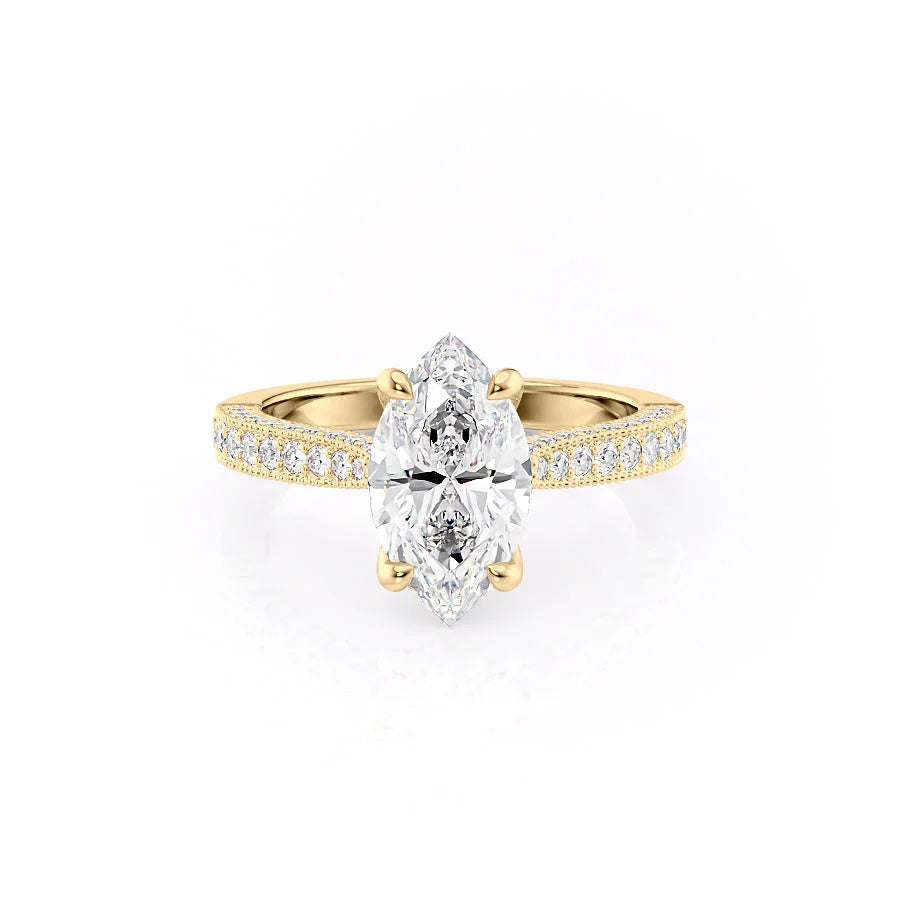 The Catherine Set  With A 2 Carat Marquise 18K Yellow Gold Moissanite