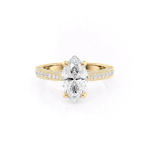 The Catherine Set With A 2.5 Carat Marquise 18K Yellow Gold Lab Diamond