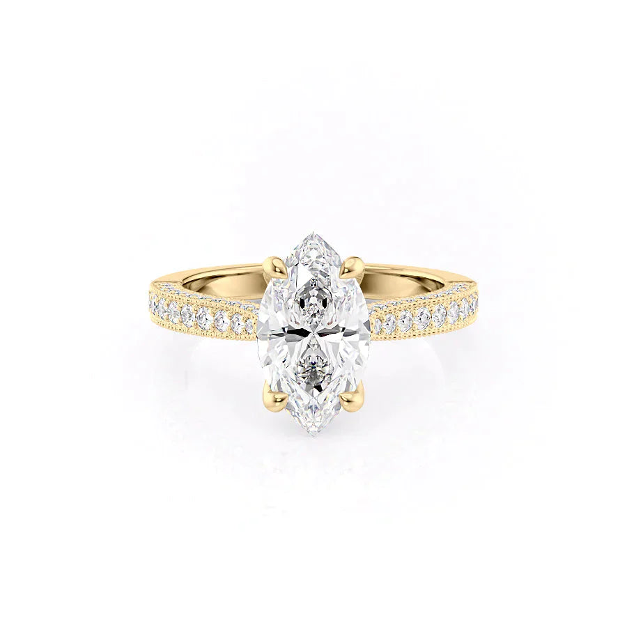 The Catherine Set With A 2 Carat Marquise 18K Yellow Gold Lab Diamond