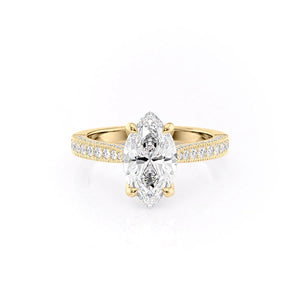 The Catherine Set  With A 3.5 Carat Marquise 14K Yellow Gold Moissanite