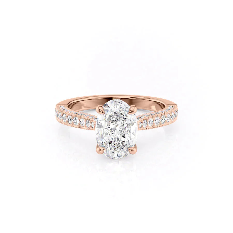 The Catherine Set  With A 2 Carat Oval 14K Rose Gold Moissanite