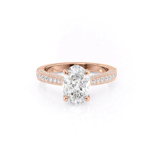 The Catherine Set  With A 3 Carat Oval 14K Rose Gold Moissanite