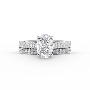 The Catherine Set  With A 3 Carat Oval 14K White Gold Moissanite