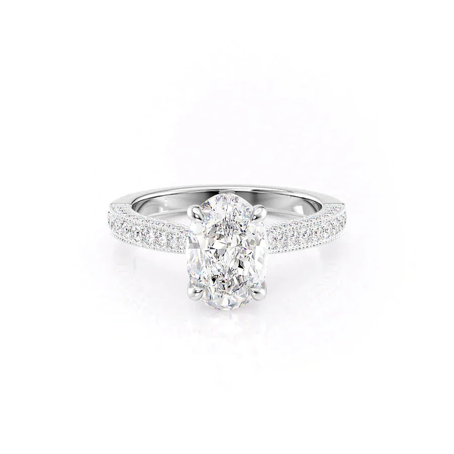 The Catherine Set  With A 3 Carat Oval 18K White Gold Moissanite