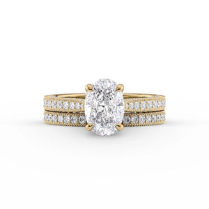 The Catherine Set  With A 3 Carat Oval 18K Yellow Gold Moissanite