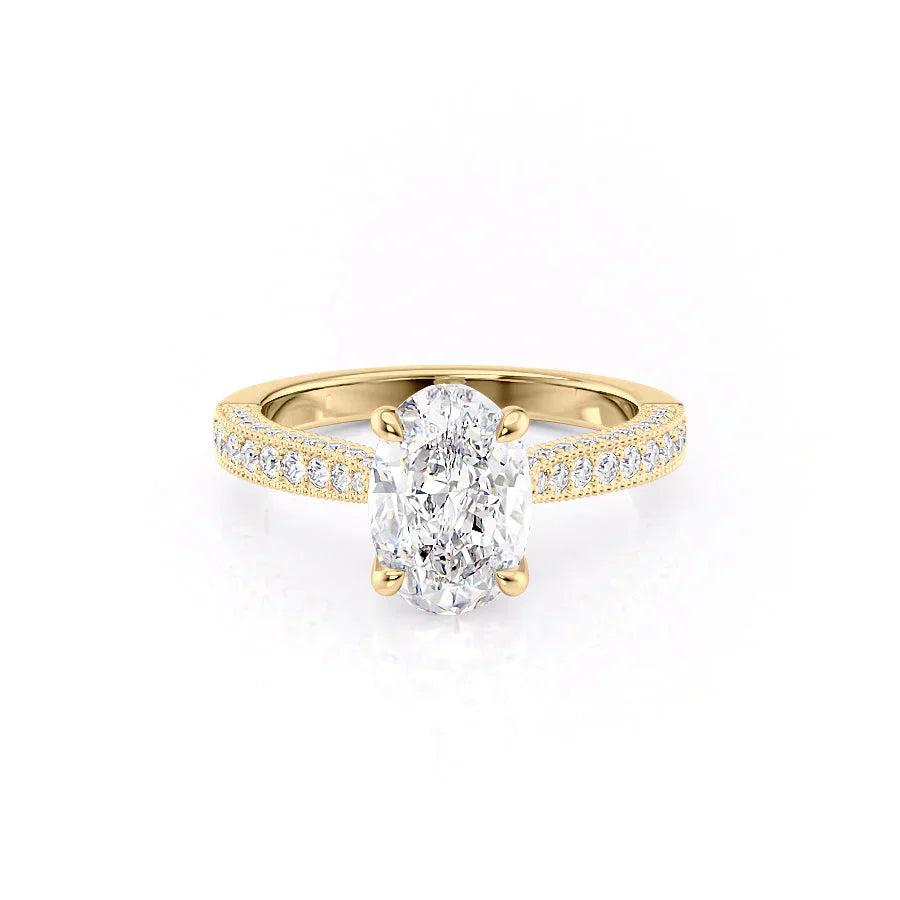 The Catherine Set  With A 5 Carat Oval 18K Yellow Gold Moissanite
