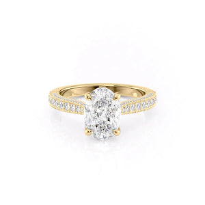 The Catherine Set  With A 3.5 Carat Oval 18K Yellow Gold Moissanite