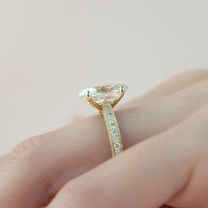 The Catherine Set  With A 3 Carat Oval 18K Yellow Gold Moissanite
