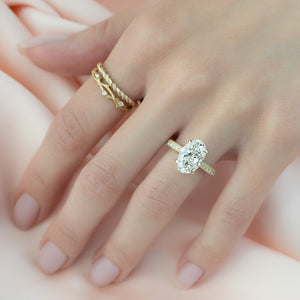 The Catherine Set  With A 3 Carat Oval 18K Yellow Gold Moissanite