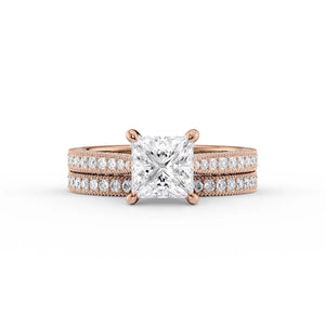 The Catherine Set  With A 2 Carat Princess 14K Rose Gold Moissanite
