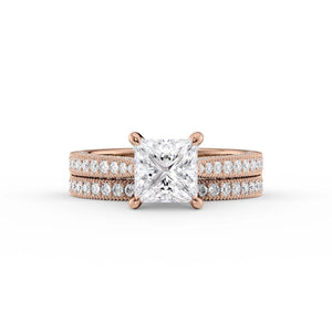 The Catherine Set  With A 5 Carat Princess 14K Rose Gold Moissanite