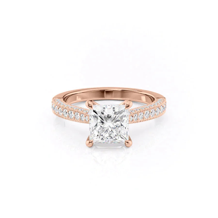 The Catherine Set  With A 2 Carat Princess 14K Rose Gold Moissanite