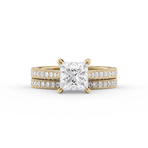The Catherine Set  With A 3 Carat Princess 18K Yellow Gold Moissanite