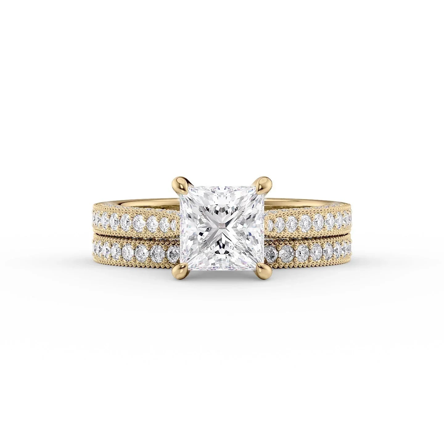 The Catherine Set  With A 3 Carat Princess 18K Yellow Gold Moissanite