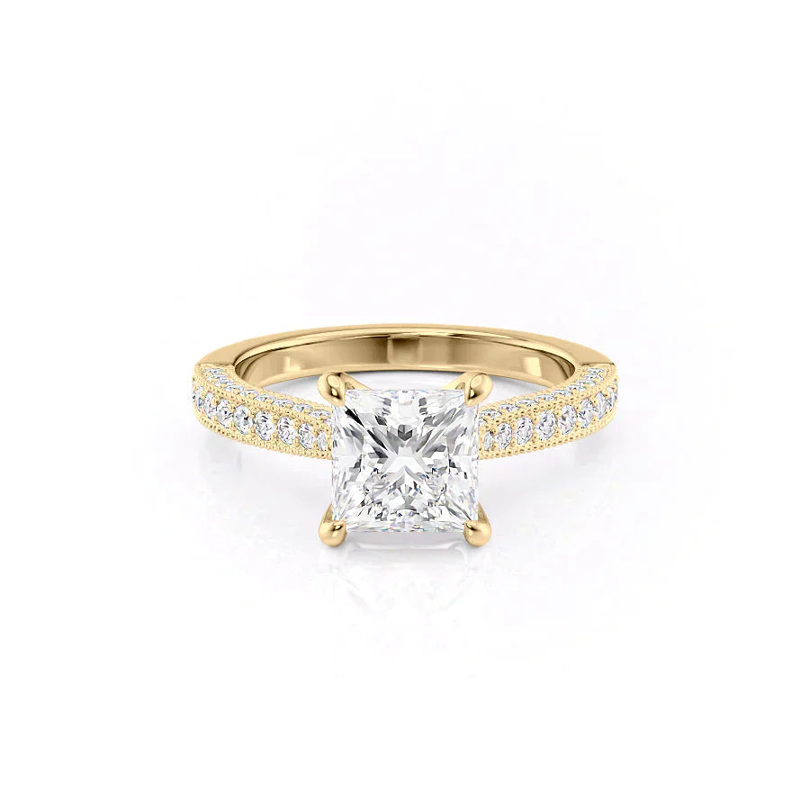 The Catherine Set  With A 3 Carat Princess 18K Yellow Gold Moissanite