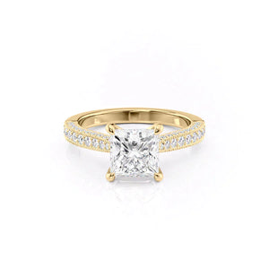 The Catherine Set  With A 3 Carat Princess 18K Yellow Gold Moissanite