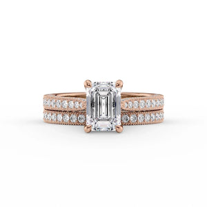 The Catherine Set  With A 5 Carat Emerald 14K Rose Gold Moissanite