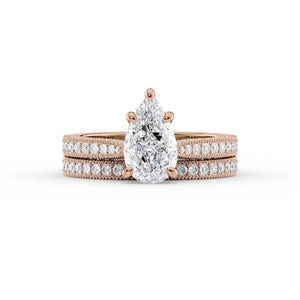 The Catherine Set  With A 3 Carat Pear 14K Rose Gold Moissanite
