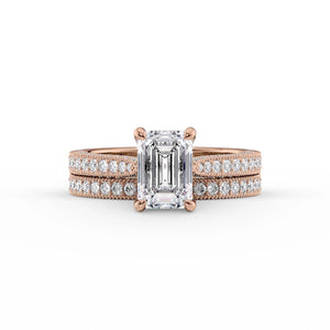 The Catherine Set  With A 3 Carat Emerald 14K Rose Gold Moissanite