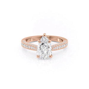 The Catherine Set  With A 3 Carat Pear 14K Rose Gold Moissanite