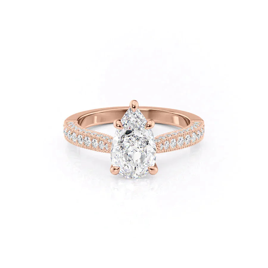 The Catherine Set  With A 4.5 Carat Pear 14K Rose Gold Moissanite