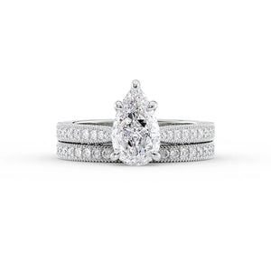 The Catherine Set With A 1 Carat Pear 18K White Gold Lab Diamond