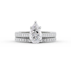 The Catherine Set  With A 3 Carat Pear 18K White Gold Moissanite