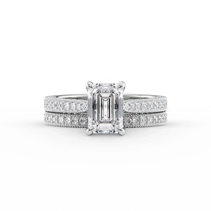 The Catherine Set  With A 4 Carat Emerald 18K White Gold Moissanite