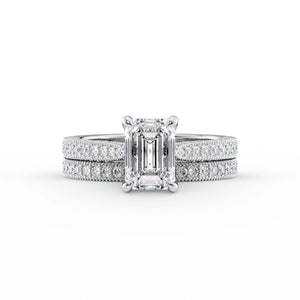 The Catherine Set  With A 3 Carat Emerald 14K White Gold Moissanite