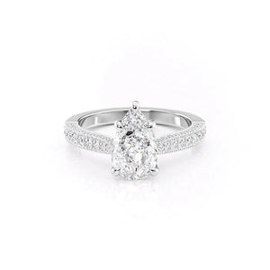The Catherine Set  With A 5 Carat Pear 18K White Gold Moissanite