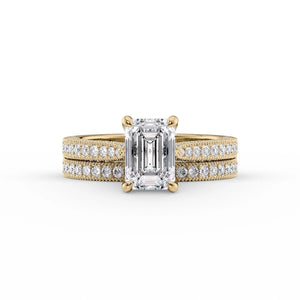 The Catherine Set  With A 3 Carat Emerald 14K Yellow Gold Moissanite