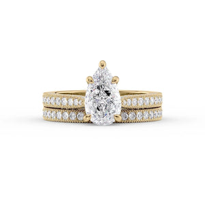 The Catherine Set  With A 2.5 Carat Pear 14K Yellow Gold Moissanite