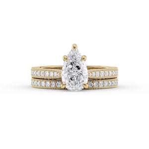 The Catherine Set With A 1 Carat Pear 18K Yellow Gold Lab Diamond