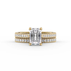 The Catherine Set  With A 4 Carat Emerald 18K Yellow Gold Moissanite